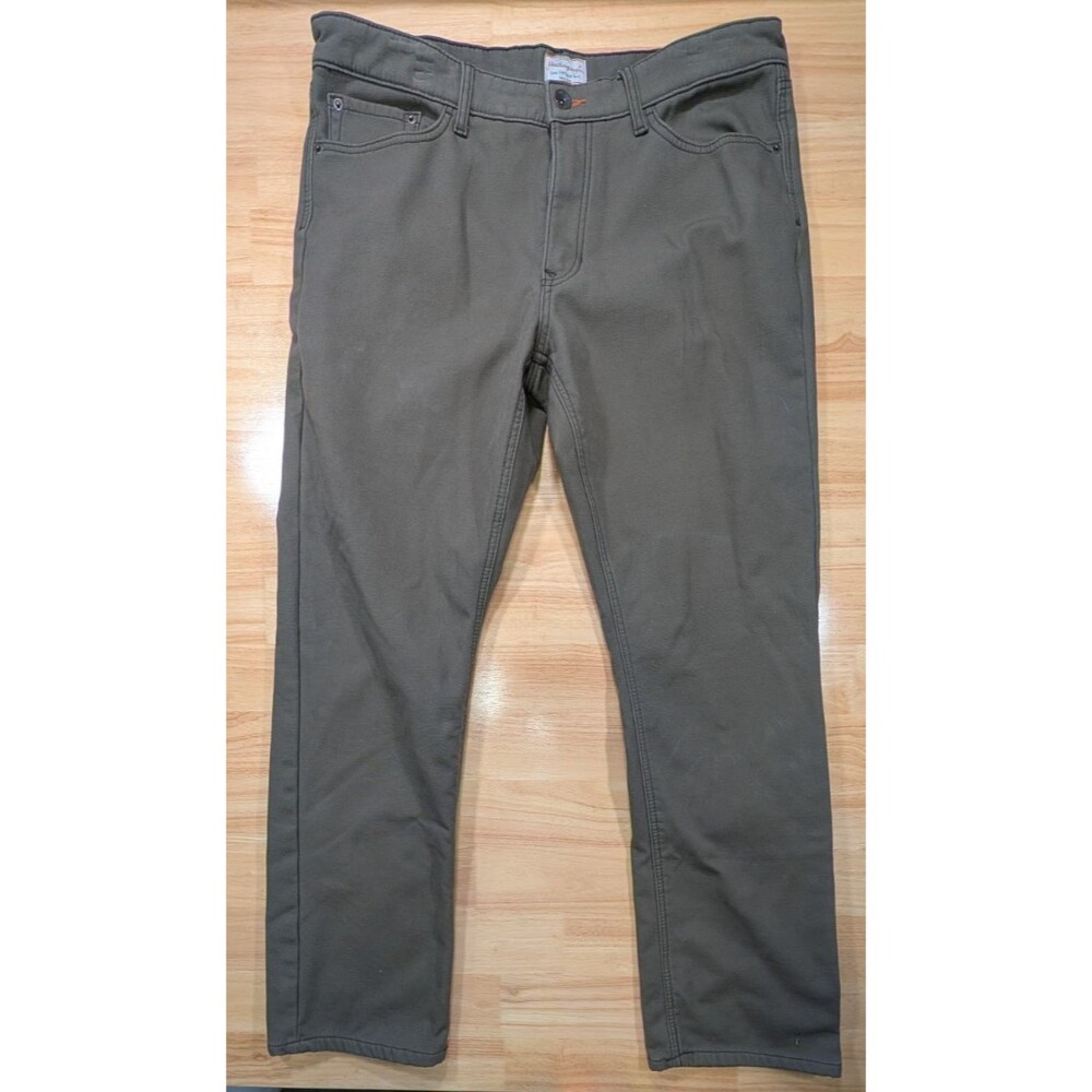 Weatherproof Vintage Men Pants 36x34 Fleece Lined Canvas Jeans Regular Fit Green